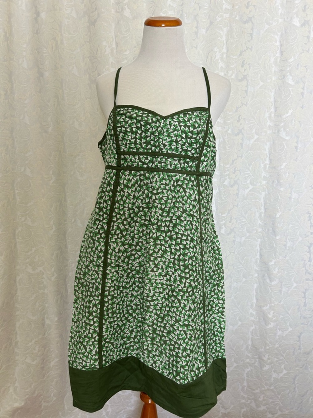 Joe Fresh Green Printed Spaghetti-Strap Sundress with Contrast Trim